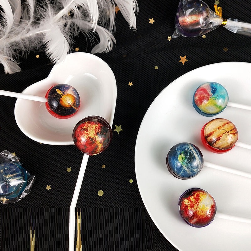 Kẹo mút 3d in hình Bầu trời đầy sao, vũ trụ hành tinh, kẹo mút siêu anh hùng, giáng sinh.