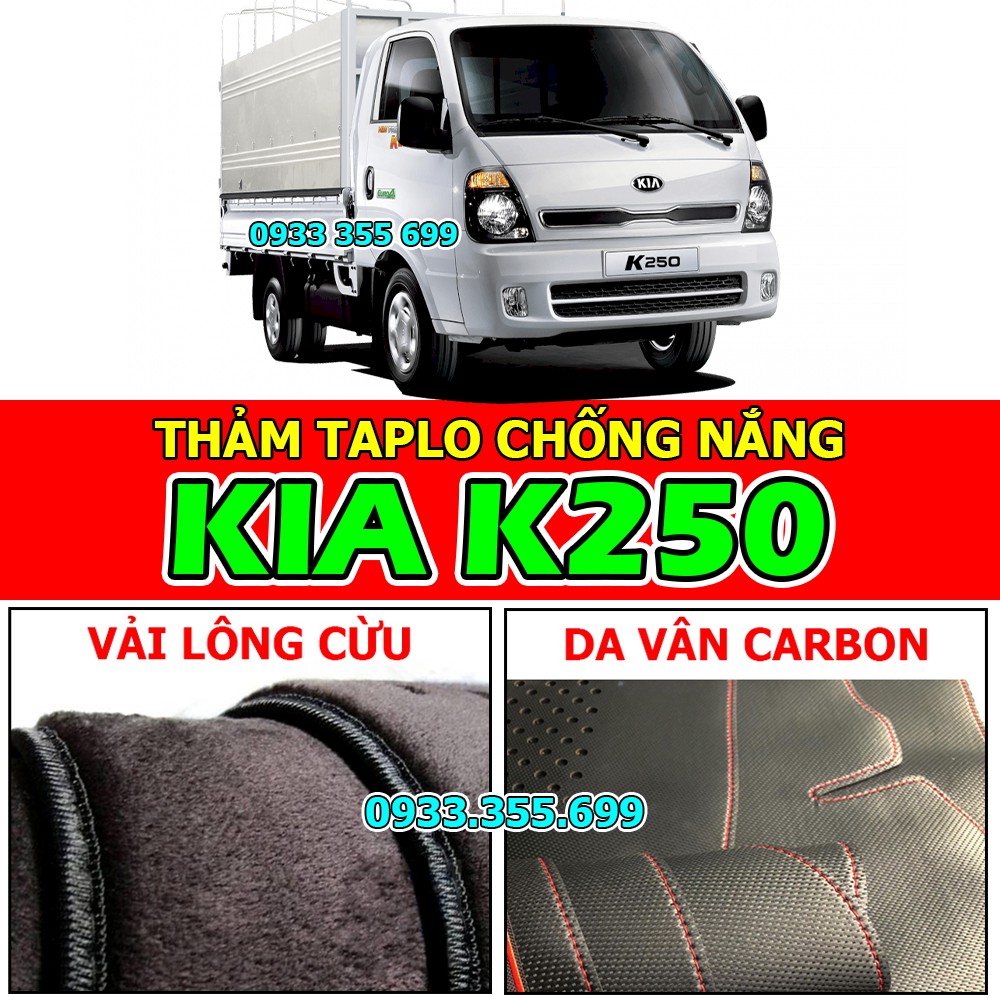 Thảm Taplo KIA K250 bằng Nhung lông Cừu hoặc Da vân Carbon, Da vân Gỗ