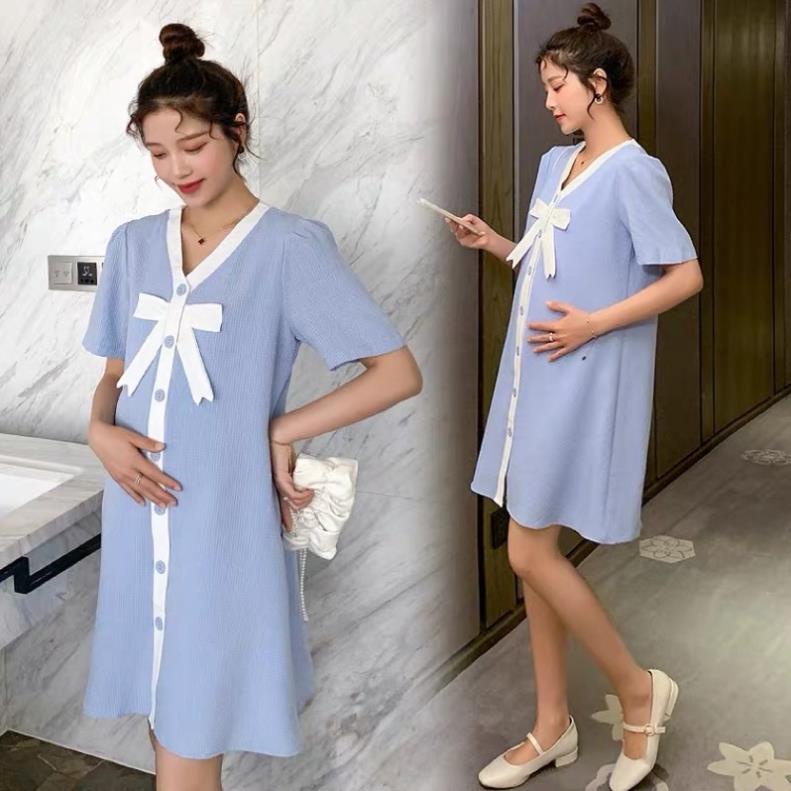 Váy Bầu Công Sở dáng suông phối nơ