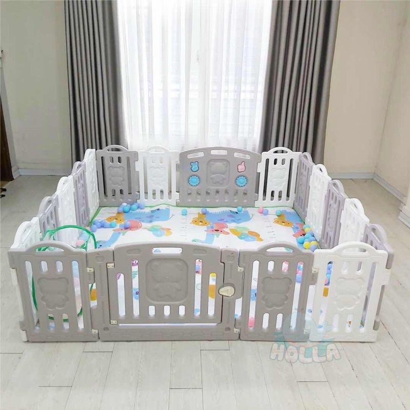 Full Bộ quây cũi nhựa Kèm Cầu trượt, Xích Đu, bóng rổ TẶNG thảm, bóng, giỏ