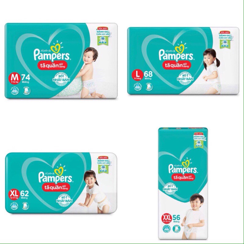 TÃ BỈM PAMPERS QUẦN GIỮ DÁNG M60/L54/XL48/XXL44 M74/L68/XL62/XXL56