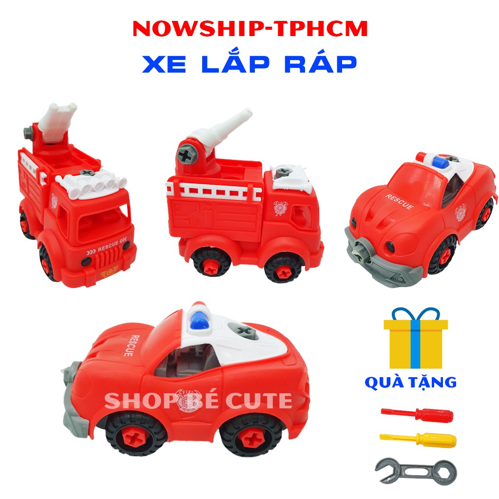 [BỘ 2 CHIẾC] Xe Tháo Lắp Ráp Cứu Hỏa Cho Bé Trai 868-80 Màu Đỏ Chi Tiết Đẹp Tặng Kèm Bộ Tua Vít 3 Chi Tiết DIY