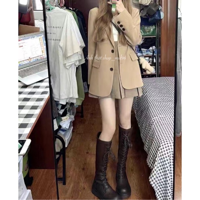 Áo Blazer Nữ phong cách  Hàn quốc -Hàng 2 Lớp có đệm vai hàng Quảng  Châu Ulzzang mẫu Mới 2022   .  .