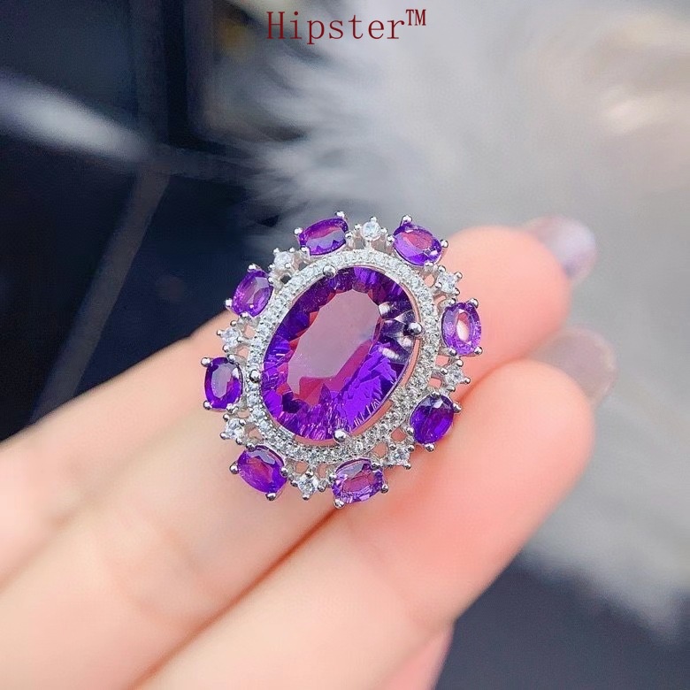 Mới Nhẫn Mở Đính Đá Thạch Anh Tím Tự Nhiên Sang Trọng