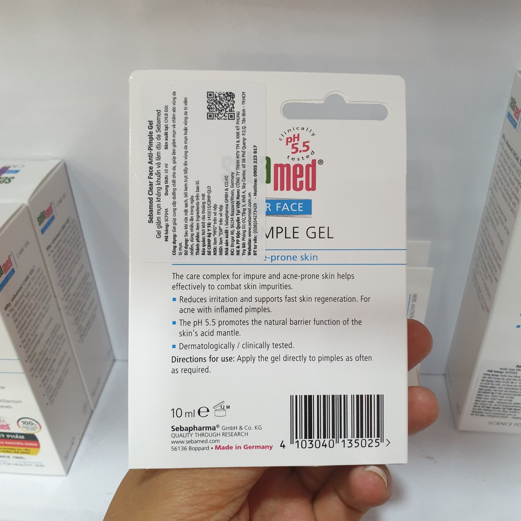 Gel giảm mụn kháng khuẩn, làm dịu da giảm thâm do mụn Sebamed pH5.5 Clear Anti Pimble Gel 10ml