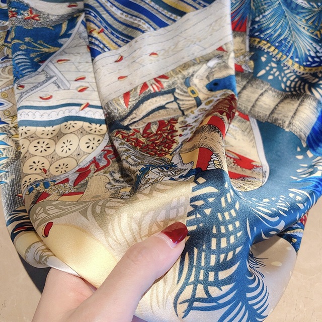 Khăn turban lụa cao cấp 90x90cm in hoa văn đẹp bandana quấn áo yếm siêu to - Maben