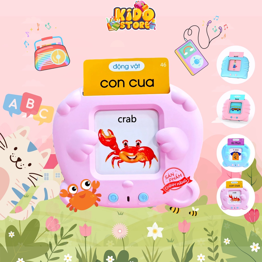 Máy đọc thẻ song ngữ anh việt, máy đọc thẻ thông minh flashcard cho bé học tiếng anh 224 từ vựng 12 chủ đề
