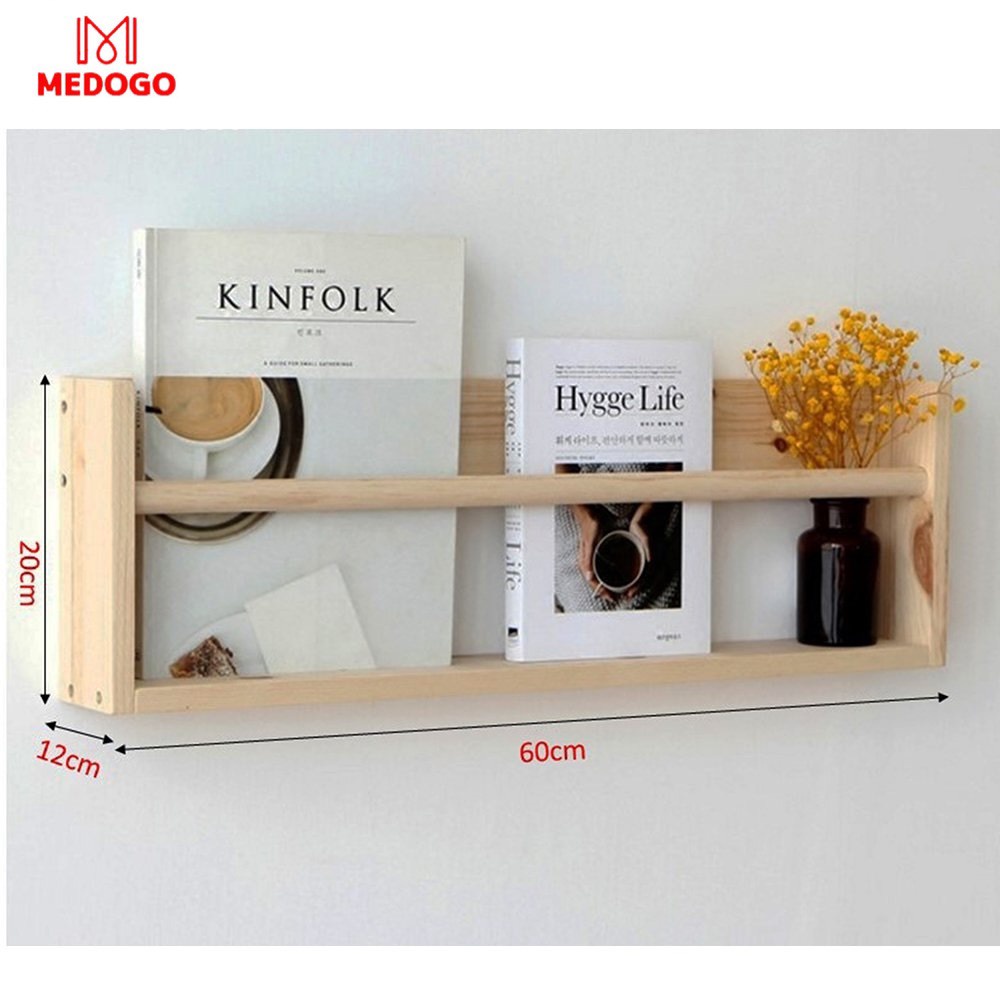 Giá sách MEDOGO treo tường thiết kế mới, kệ gia vị nhà bếp gỗ thông cao cấp trang trí GS-01