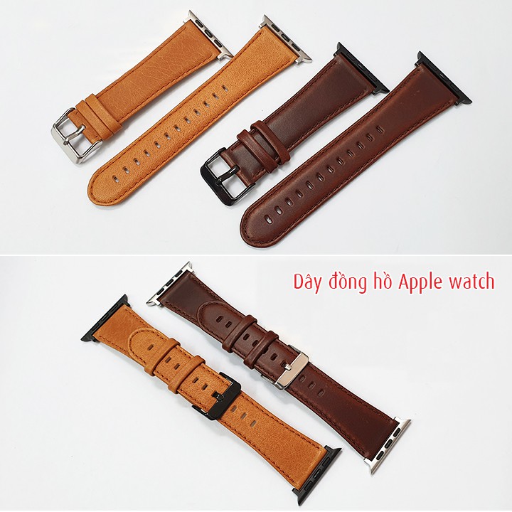 Dây da đồng hồ apple watch da ngựa sáp dầu thời trang mềm đẹp - D2009