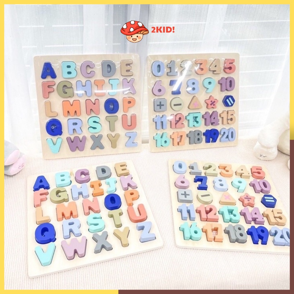 Bảng chữ cái và số bằng gỗ chính hãng POMO cho bé - Đồ chơi thông minh cho bé học chữ và số đếm