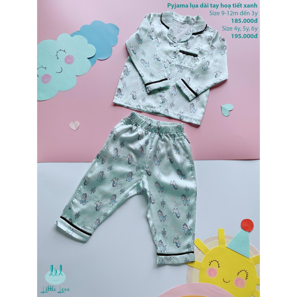 [Mã SKAMFS185M giảm 10% đơn 100K] [CHÍNH HÃNG] Bộ pyjama lụa dài tay họa tiết trẻ em Little Love