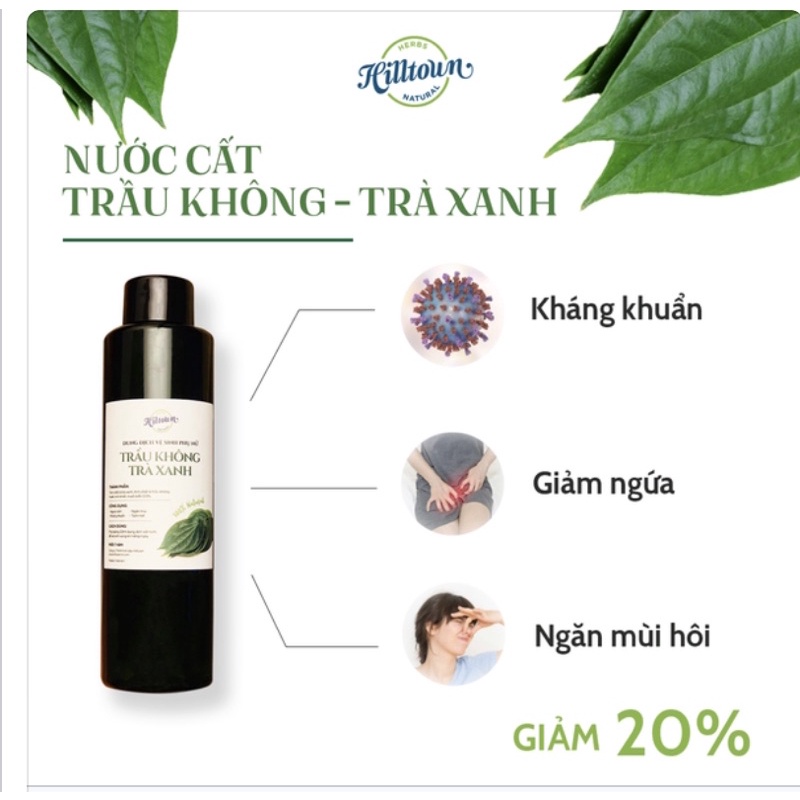 Nước cất trầu không trà xanh Hilltown, dung dịch vệ sinh nữ giúp kháng khuẩn, ngừa nấm, dung tích 150ml