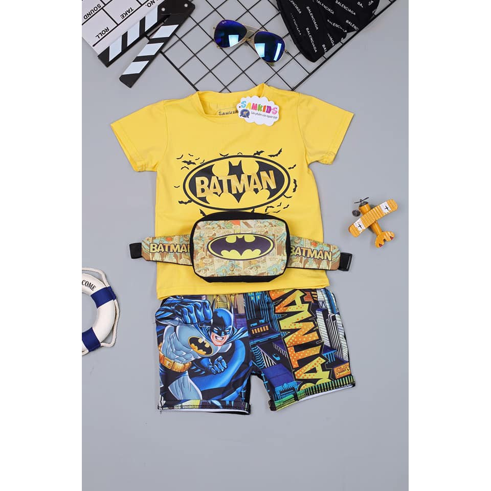 Bộ quần áo siêu anh hùng cho bé trai kèm túi siêu ngầu