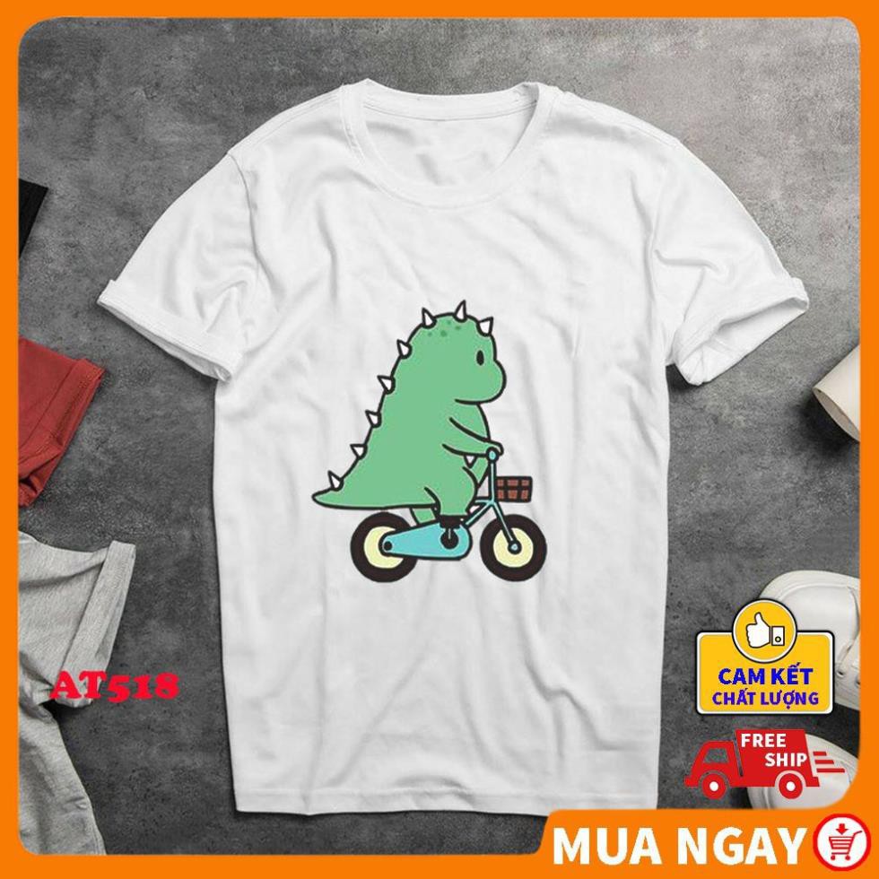 Áo thun đôi nam nữ rẻ đẹp in hình Khủng Long Con Đạp Xem dễ thương cá tính AT518A