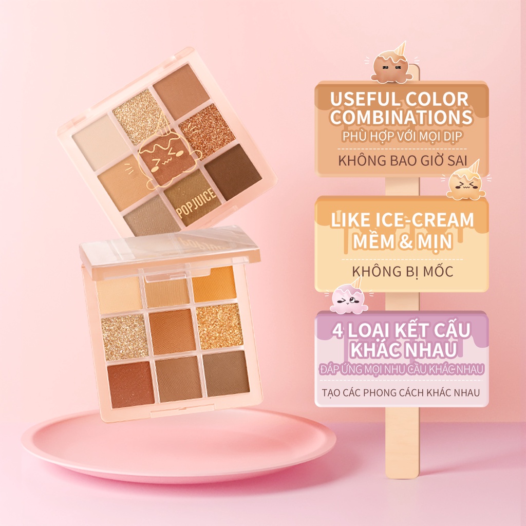 Popjuice Bảng Phấn Mắt Popfeel 9 Màu Kết Cấu Mịn Màng Chống Nước Chống Mồ Hôi