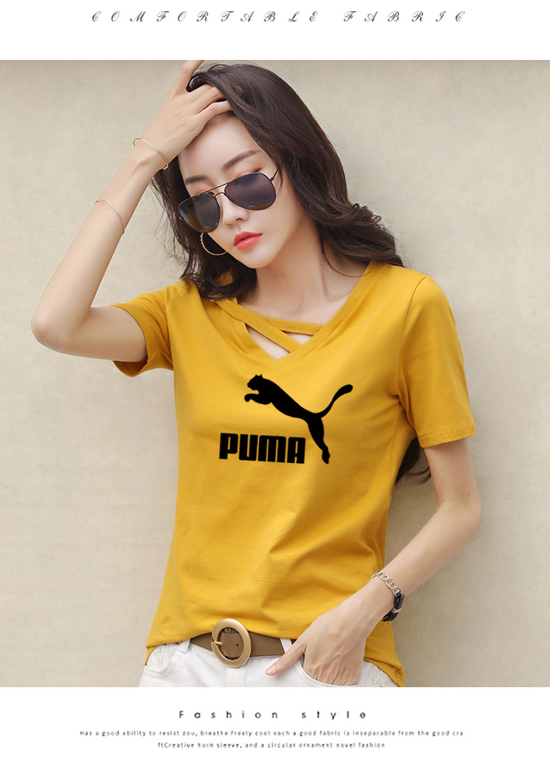 Puma Áo Thun Tay Ngắn Cổ Chữ V Thời Trang Mùa Hè Cho Nữ