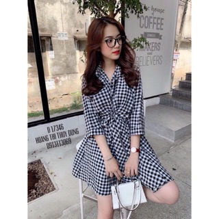 Đầm caro cột ep siêu xinh