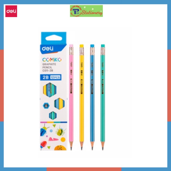 Bút Chì gỗ Deli 2B thân tam giác, thân lục giác nhiều màu sắc bắt mắt