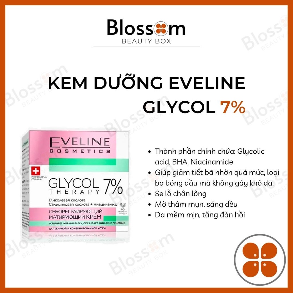 Kem dưỡng Eveline Glycol Therapy 7% ngừa mụn, mờ thâm 50ML