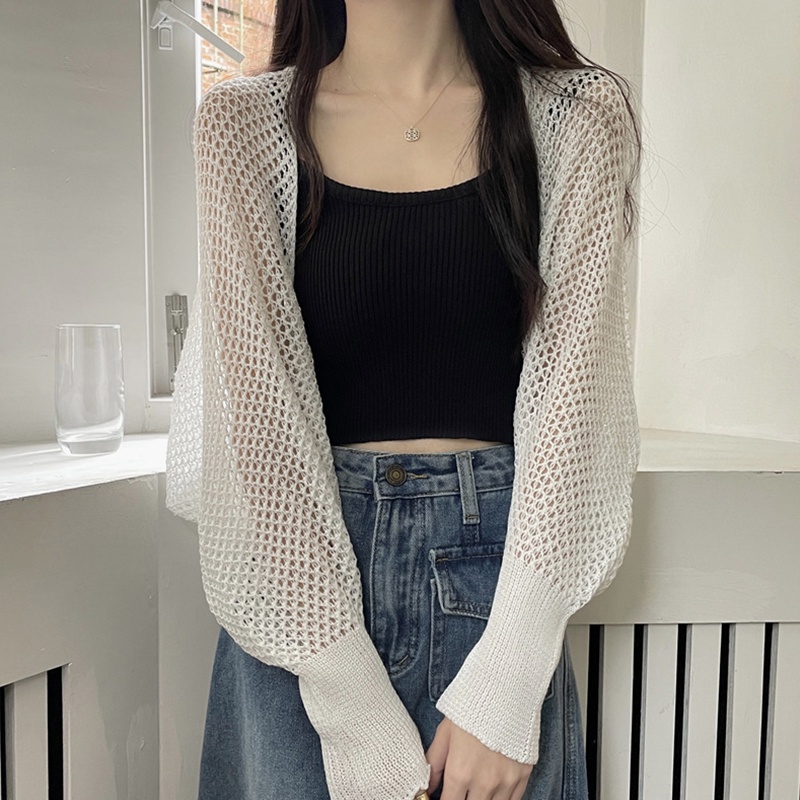 Áo Cardigan Dệt Kim Tay Dài Dáng Rộng Màu Trơn Khoét Lỗ Trước Ngực Cho Nữ