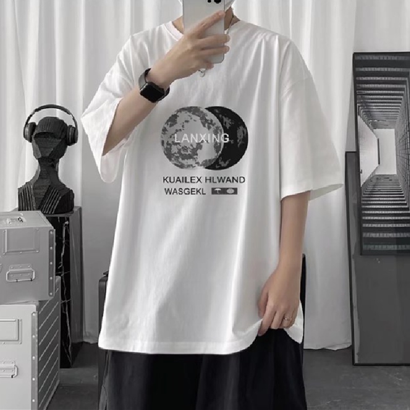 Áo Thun Tay Ngắn Cổ Thuyền Dáng Rộng In Chữ Thoải Mái Thời Trang Mùa Hè Phong Cách Nhật Bản Cho Nam Giới Size M-8XL