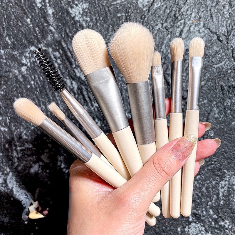 [Hàng mới về] Bộ 8 cây cọ trang điểm màu Morandi mini có cọ chuốt lông mi hai đầu lược 4 màu tùy chọn