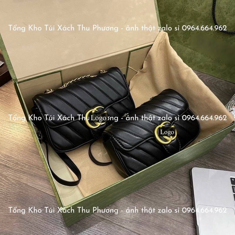 Túi G gân chéo da mềm size 22 đính logo vàng nổi đựng được nhiều đồ (hàng loại 1 - cam kết chuẩn hình)