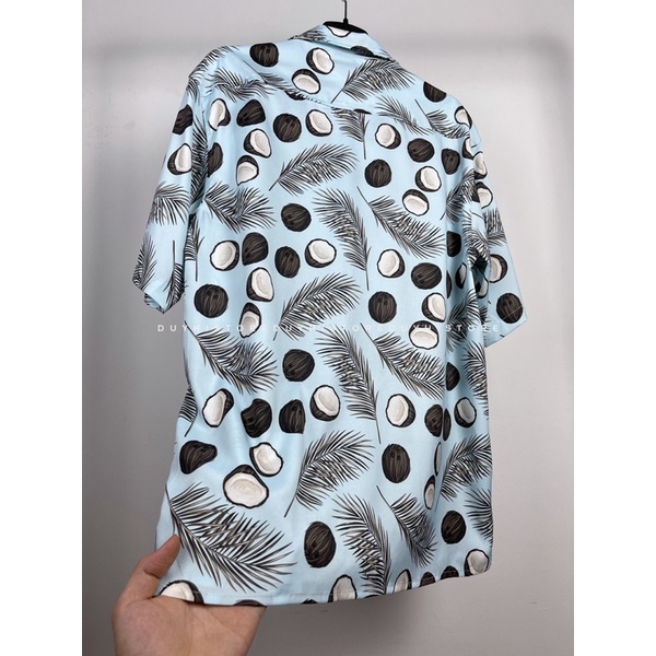 Áo sơ mi cộc tay unisex form rộng họa tiết DỪA XANH cho nam nữ | DUYHI