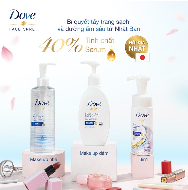 Sữa tẩy trang Dove serum không cồn sạch sâu tốt - làm sạch lớp trang điểm lâu trôi 195ml