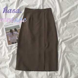 [Order] Chân váy suông trơn cạp cao xẻ dáng dài basic ulzzang
