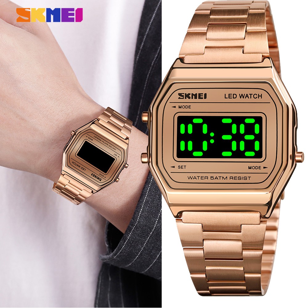 Đồng Hồ Điện Tử Mặt Vuông Có Đèn LED SKMEI