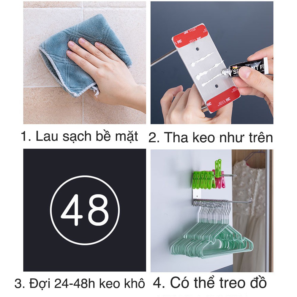 Giá treo móc kẹp phơi quần áo HOBBY Home Decor GPM1 dán tường - 2 tầng và Inox 304 - kèm keo dán