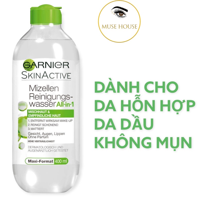 Nước Tẩy Trang Garnier Hồng Đỏ Xanh Vàng 400ml Pháp - Muse House