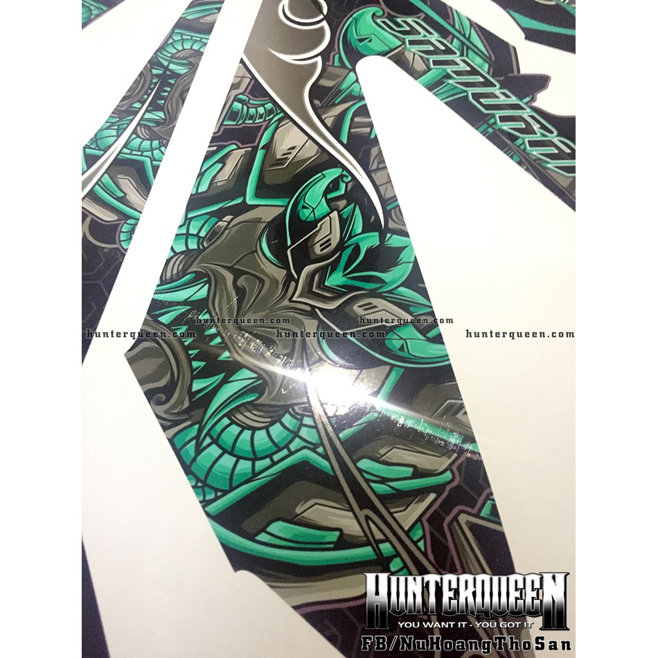 Tem rời xe RAIDER FI đen. Samurai xanh ngọc. Chỉnh sửa theo yêu cầu, mua để nhận quà. Decal chất lượng, bền đẹp