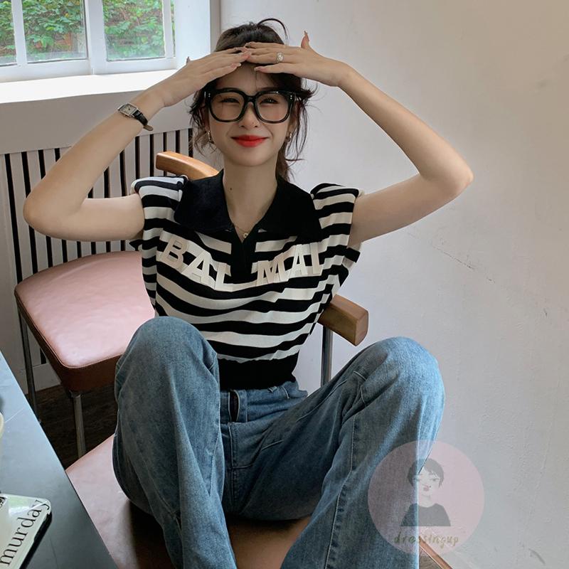 Áo Thun Tay Ngắn Họa Tiết Sọc Ngang Màu Sắc Thời Trang Cho Nữ
