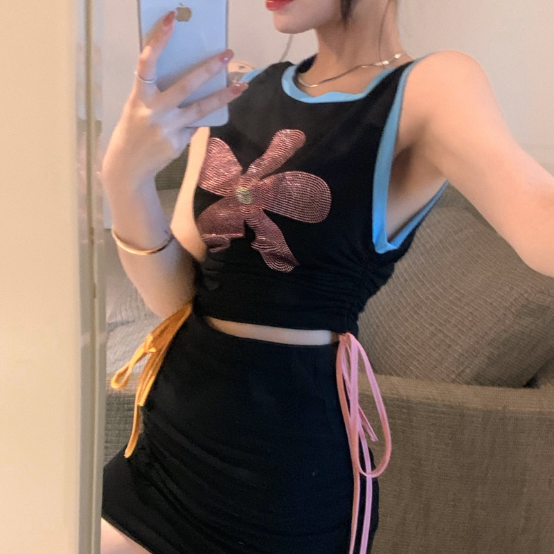 Áo Hai Dây Đính Hoa Phong Cách Harajuku Xinh Xắn Cho Nữ