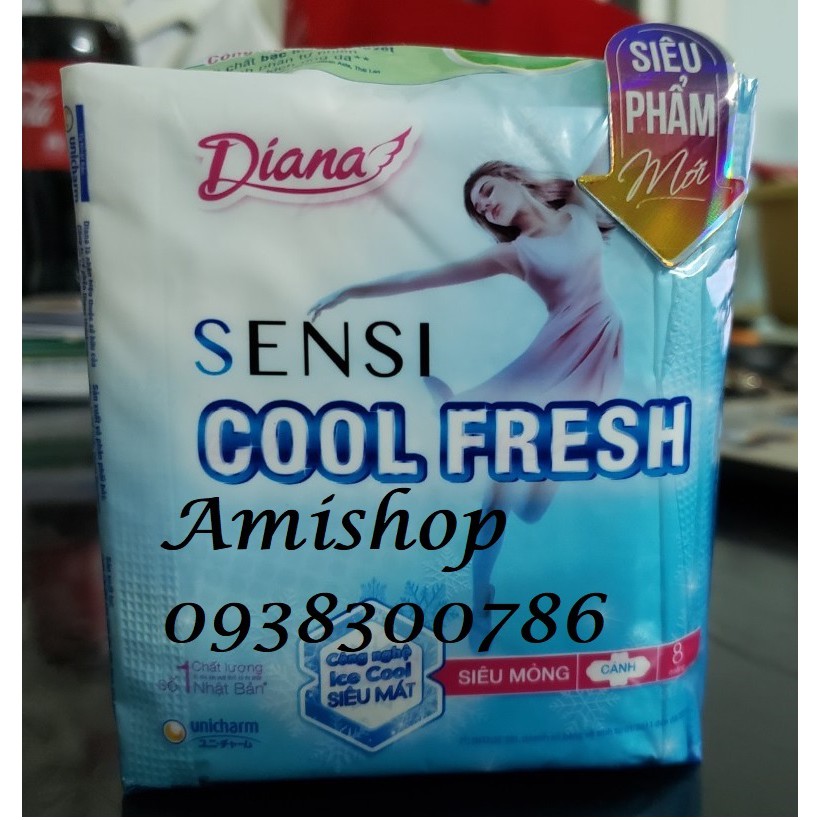 Băng vệ sinh BVS Diana Sensi Cool Fresh siêu mỏng cánh 23cm (8 miếng)