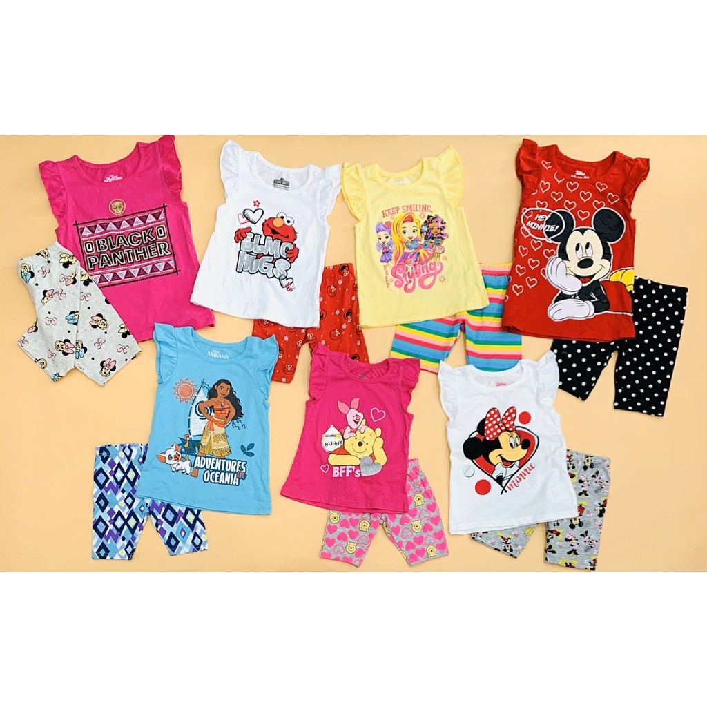Set áo thun tay cánh tiên + quần legging lửng bé gái in hình Disney