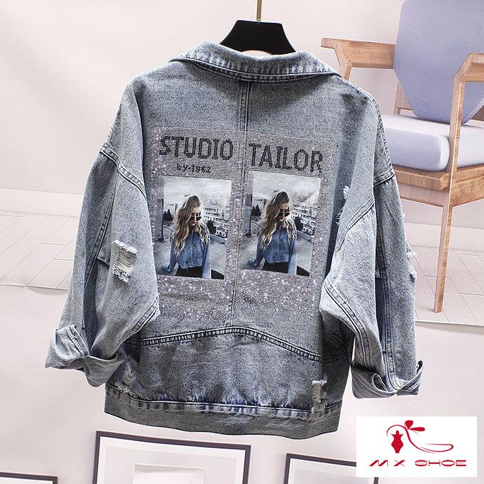 M & X ~  Áo Khoác Denim Dáng Rộng Ngắn Thêu Họa Tiết Phong Cách Mới 2022 Hợp Thời Trang Cho Nữ