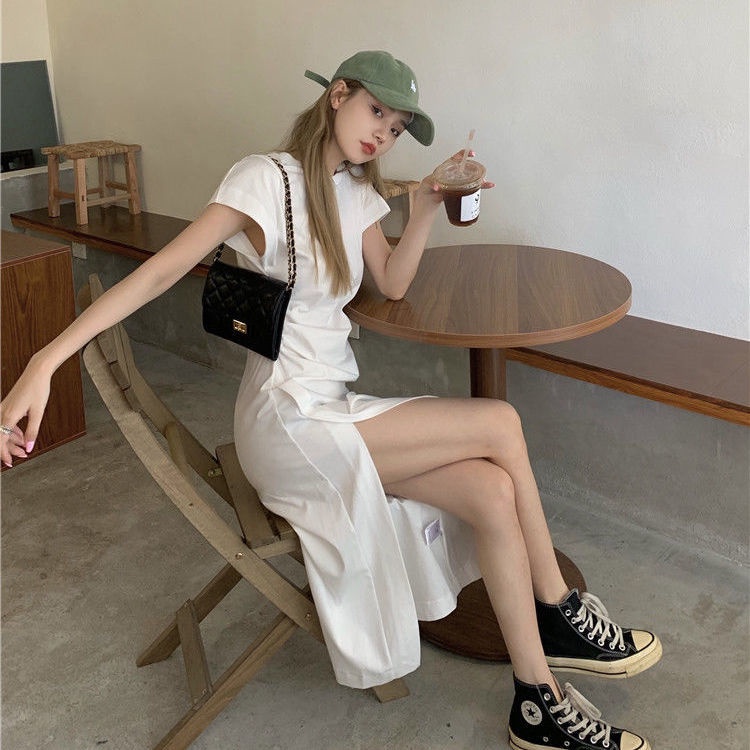 Đầm PERTY màu trắng thiết kế xẻ tà phong cách Hàn Quốc thời trang quyến rũ cho nữ