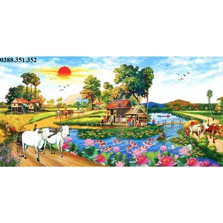 Tranh thêu chữ thập phong cảnh làng quê E54 100*55cm hàng loại 1