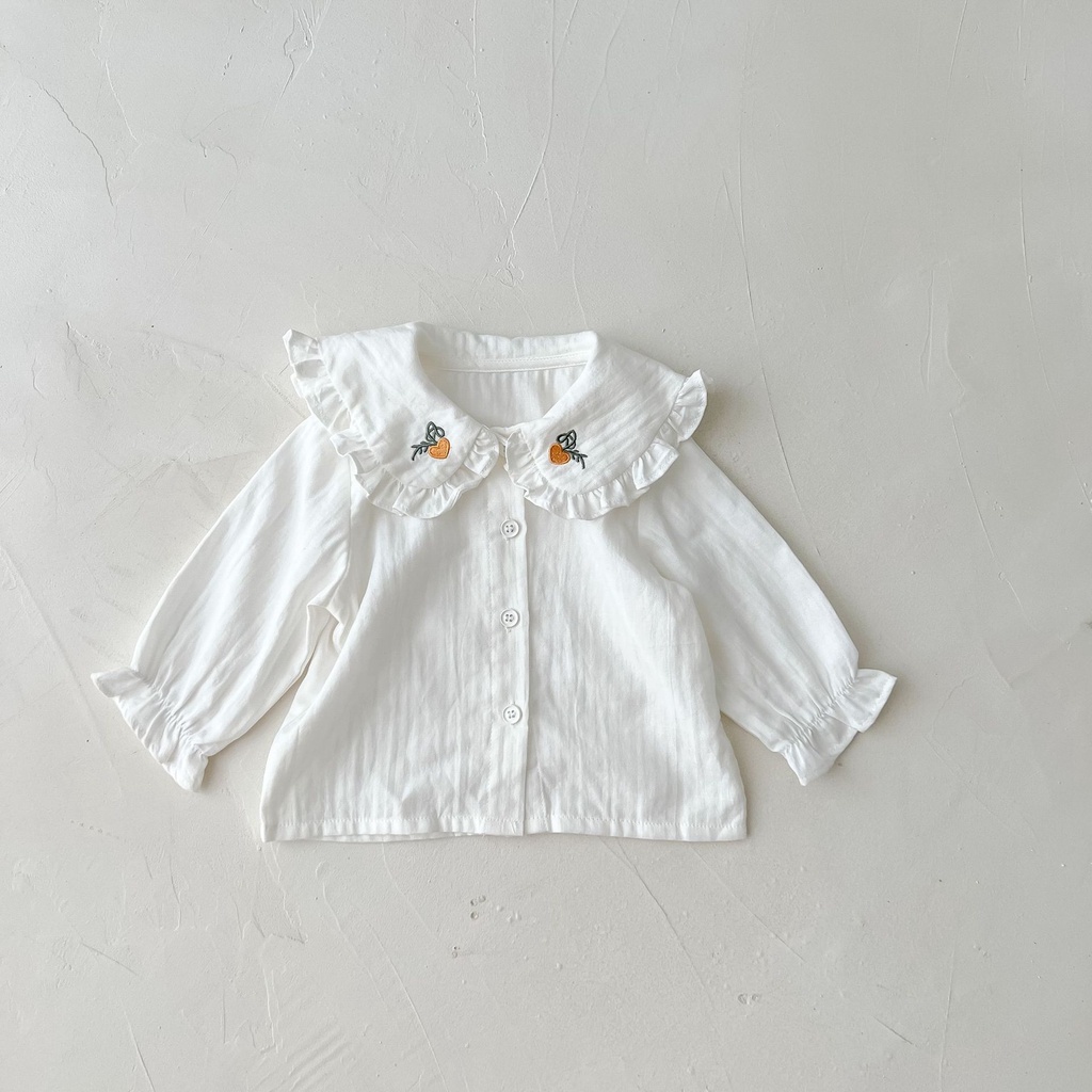 Áo Sơ Mi Cotton Trắng Cổ Bẻ Mùa Thu Cho Bé Gái 3-6-12 Tháng Tuổi 6A17 2022