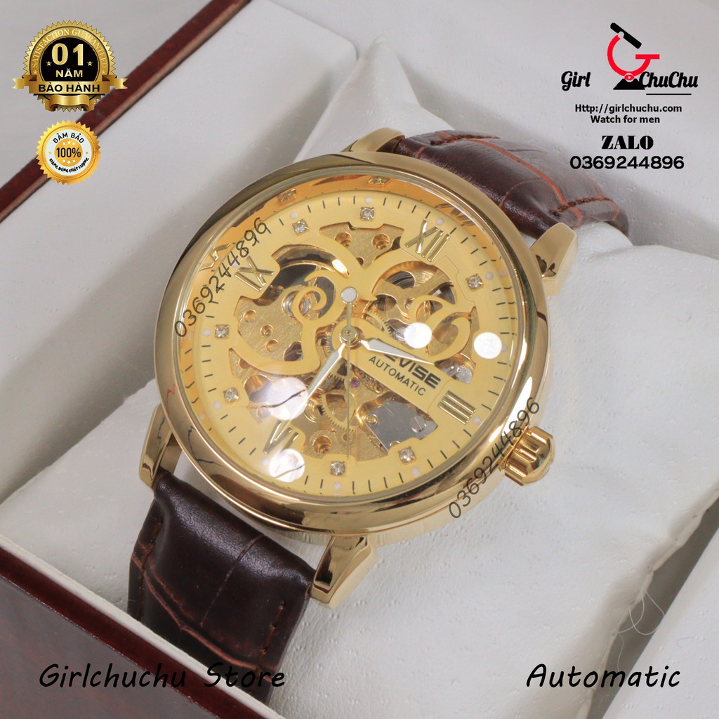 Đồng hồ nam Tevise cơ lộ máy với mặt vàng gold phong cách trẻ trung sang trọng, máy chạy vĩnh viễn không dùng pin