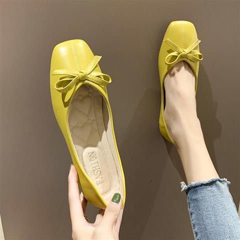 Giày búp bê IELGY đế mềm mũi vuông đính nơ thời trang dành cho nữ