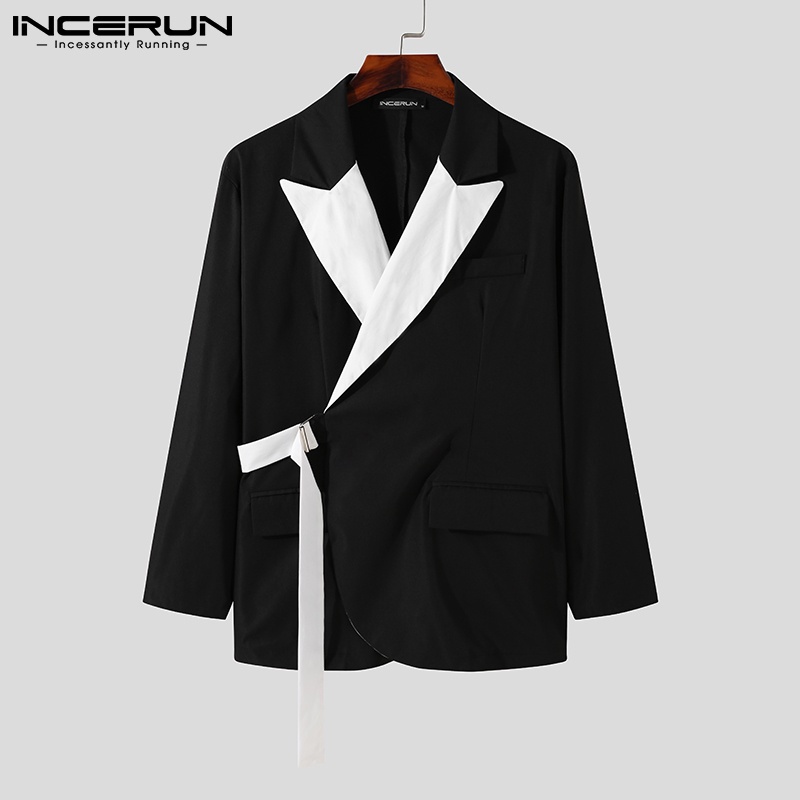 Áo Khoác Blazer Incerun Dáng Rộng Tay Dài Phối Thắt Lưng Phong Cách Hàn Quốc Cho Nam