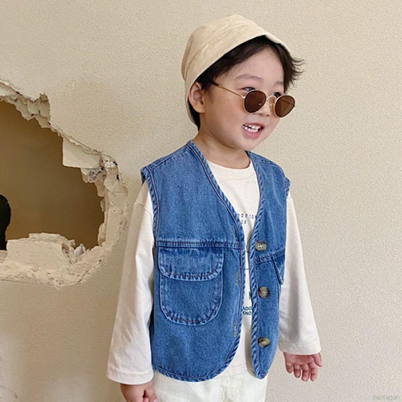 Áo khoác denim không tay thời trang cho bé