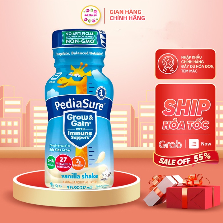 Thùng 24 sữa nước PediaSure hương Vanilla Grow Gain 237ml quatangme
