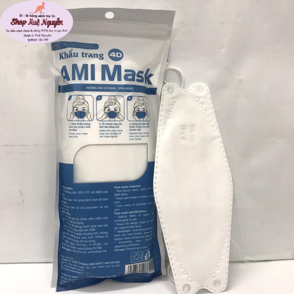 Khẩu trang y tế  Ami Mask KF94 4D túi 10 cái, khẩu trang cá 4 lớp dầy đẹp, ôm mặt quai chắc chắn, giao đúng màu khi đặt