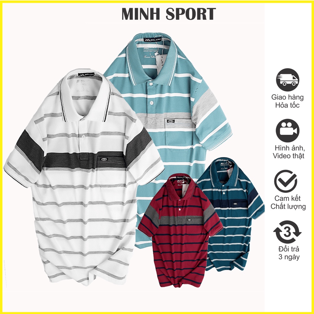 Áo Thun Kẻ Sọc Nam Cổ Bẻ Có Túi Chất Vải Thun Cotton Dệt Cao Cấp mã AO.43