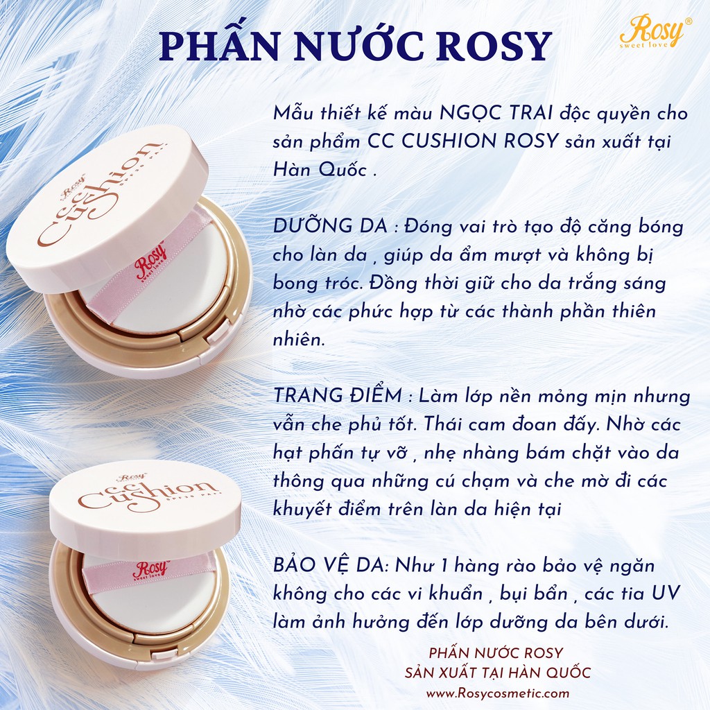 Phấn nước CC Cushion Rosy - mỏng mịn, dưỡng da, che phủ tốt, chống nắng (nhập khẩu Hàn Quốc)